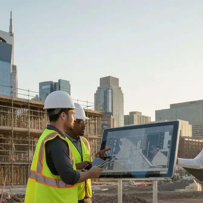 Commercial tenant improvement construction project with city skyline - Paramount Builders Group
